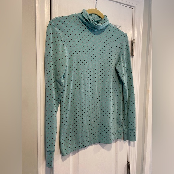 L.L. Bean Size XS Blue Red Polka Dot Long Sleeve Pullover Turtleneck Top Stretch - Picture 3 of 10